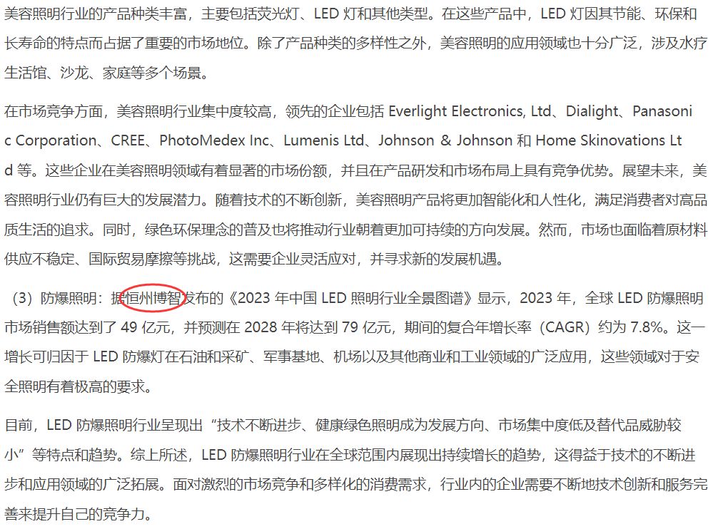 On April 22nd Shenzhen Minbao Optoelectronics cited the LED lighting industry research report published by Hengzhou Bozhi in its annual report