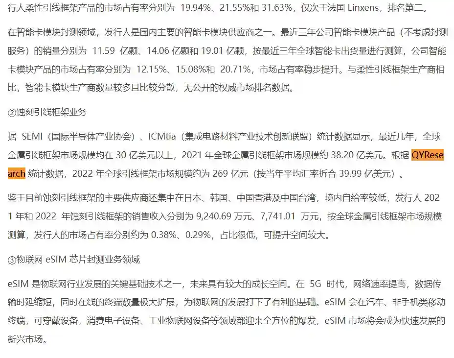 On September 19, Xinhenghui Electronics quoted the lead frame industry analysis report published by QYResearch in its prospectus